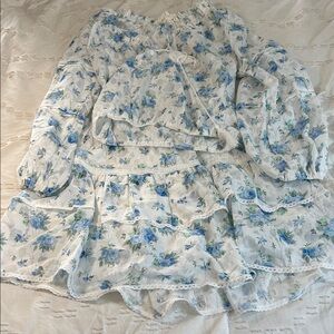 Floral Blue and White Ruffle Dress S/M